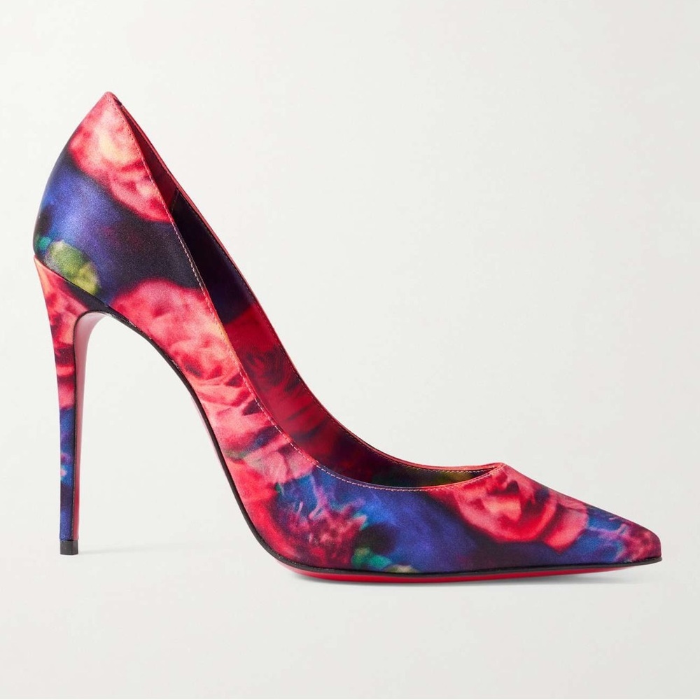 Christian Louboutin Kate 100 Floral Satin Crepe Pumps Heels EU 37.5 845$ - Picture 5 of 10